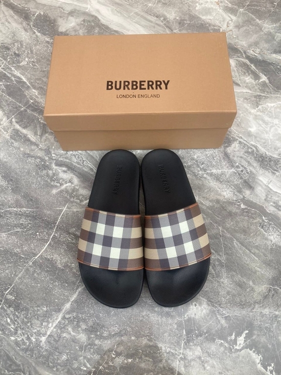 Burberry Other - Burberry Check Slide Sandals in Black and Beige / Brown